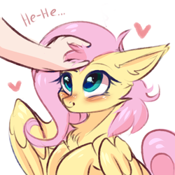 Size: 3000x3000 | Tagged: safe, artist:pesty_skillengton, fluttershy, human, pegasus, pony, chest fluff, cute, daaaaaaaaaaaw, disembodied hand, ear fluff, female, floating heart, hand, heart, hnnng, human on pony petting, love, mare, offscreen character, offscreen human, petting, shyabetes, smiling, wings