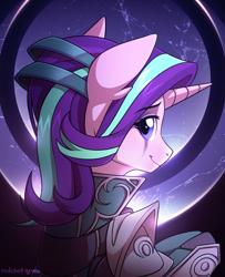 Size: 1200x1476 | Tagged: safe, artist:redchetgreen, starlight glimmer, pony, unicorn, bust, clothes, cosplay, costume, crossover, cute, diana, ear fluff, female, glimmerbetes, league of legends, looking at you, mare, portrait, profile, smiling, solo, video game crossover