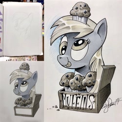 Size: 2048x2048 | Tagged: safe, artist:andypriceart, derpy hooves, pegasus, pony, female, food, muffin, that pony sure does love muffins, traditional art