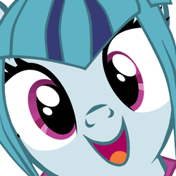 Size: 900x900 | Tagged: safe, artist:xchan, sonata dusk, pony, equestria girls, rainbow rocks, close-up, cute, equestria girls ponified, hi anon, looking at you, open mouth, ponified, simple background, smiling, solo, sonatabetes, transparent background