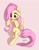 Size: 942x1199 | Tagged: safe, artist:luciferamon, fluttershy, pegasus, pony, chest fluff, cute, female, fluffy, looking at self, mare, pink background, shyabetes, simple background, sitting, solo, stray strand, three quarter view, wings