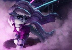 Size: 2457x1700 | Tagged: safe, artist:vanillaghosties, coloratura, earth pony, pony, atg 2019, clothes, countess coloratura, female, jacket, looking at you, newbie artist training grounds, solo, stage