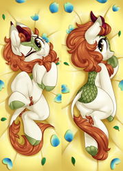 Size: 1428x2000 | Tagged: safe, alternate version, artist:mulberrytarthorse, autumn blaze, kirin, pony, semi-anthro, anatomically incorrect, awwtumn blaze, body pillow, butt, cute, female, human shoulders, incorrect leg anatomy, misleading thumbnail, one eye closed, plot, wink