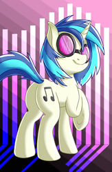 Size: 3375x5175 | Tagged: safe, artist:fearingfun, dj pon-3, vinyl scratch, pony, unicorn, abstract background, butt, female, mare, one hoof raised, plot, solo, underhoof, vinyl's glasses