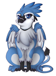 Size: 2411x3271 | Tagged: safe, artist:xchan, oc, oc only, oc:lafiri, griffon, 2018 community collab, bluejay griffon, derpibooru community collaboration, looking at you, male, simple background, sitting, solo, transparent background