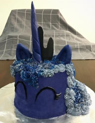 Size: 2353x3047 | Tagged: safe, artist:xchan, princess luna, alicorn, pony, birthday cake, cake, dessert, fondant, food, frosting, solo