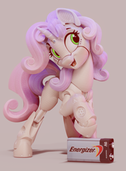 Size: 1757x2374 | Tagged: safe, artist:shuxer59, artist:v747, sweetie belle, sweetie bot, pony, robot, robot pony, 3d, battery, cute, diasweetes, energizer, female, freckles, looking at you, open mouth, simple background, smiling, solo, wireframe