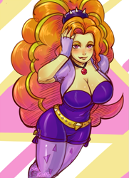 Size: 725x1000 | Tagged: safe, artist:pinkkoffin, adagio dazzle, human, equestria girls, adagiazonga dazzle, bolero jacket, breasts, cleavage, clothes, female, gem, jewelry, leggings, licking, licking lips, nail polish, necklace, sexy, siren gem, solo, stupid sexy adagio dazzle, tongue out