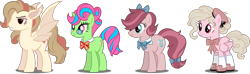 Size: 1195x356 | Tagged: safe, artist:rabidpepper, oc, oc only, bat pony, earth pony, pegasus, pony, unicorn, bat pony oc, bow, bowtie, simple background, transparent background, vector