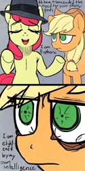 Size: 450x900 | Tagged: artist needed, safe, apple bloom, applejack, earth pony, pony, comic, dialogue, fedora, tired of your shit