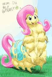 Size: 685x1000 | Tagged: safe, artist:chromaskunk, artist:sunibee, fluttershy, caterpillar, colored, solo, species swap