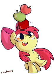 Size: 899x1200 | Tagged: safe, artist:php27, apple bloom, pony, adorabloom, apple, balancing, cute, food, simple background, solo, transparent background