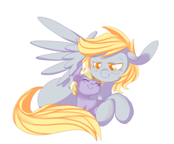 Size: 1349x1118 | Tagged: safe, artist:buljong, derpy hooves, dinky hooves, pegasus, pony, duo, equestria's best mother, female, mare, mother and child, mother and daughter, parent and child