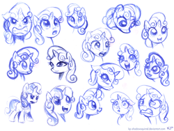 Size: 800x600 | Tagged: safe, artist:kp-shadowsquirrel, sweetie belle, facial expressions, monochrome, sketch dump, solo