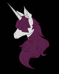 Size: 1024x1280 | Tagged: safe, artist:skunk bunk, oc, oc only, oc:ghastly gaze, pony, unicorn, black background, bust, ear fluff, female, freckles, hair over eyes, mare, messy hair, portrait, profile, side view, simple background, solo