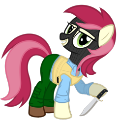 Size: 1034x1079 | Tagged: safe, artist:grimdark-lindy, roseluck, balaclava, bulletproof vest, clothes, counter-strike, knife, phoenix connection, terrorist, weapon