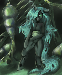 Size: 2500x3000 | Tagged: dead source, safe, artist:rainbowsprinklesart, queen chrysalis, anthro, changeling, changeling queen, cocoon, solo