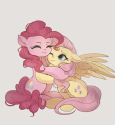 Size: 1193x1298 | Tagged: safe, artist:tcn1205, fluttershy, pinkie pie, earth pony, pegasus, pony, duo, eyes closed, female, flutterpie, hug, lesbian, mare, one eye closed, request, shipping, simple background, white background