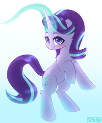 Size: 1144x1375 | Tagged: safe, artist:puetsua, starlight glimmer, pony, unicorn, blushing, cute, female, glimmerbetes, glowing horn, horn, mare, rearing, smiling, solo