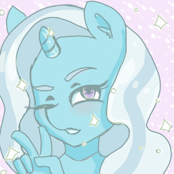 Size: 1000x1000 | Tagged: safe, artist:rainbowsprinklesart, trixie, anthro, unicorn, smiling, solo, wink