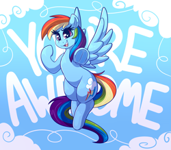 Size: 2969x2600 | Tagged: safe, artist:graphene, rainbow dash, pegasus, pony, awesome, cute, cutie mark, dashabetes, female, high res, looking at you, mare, open mouth, pointing at you, positive message, positive ponies, solo, text, underhoof