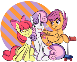 Size: 1500x1197 | Tagged: safe, artist:shelltoon, apple bloom, scootaloo, sweetie belle, crusaders of the lost mark, cutie mark, cutie mark crusaders, scooter, the cmc's cutie marks