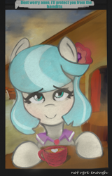 Size: 973x1525 | Tagged: safe, artist:nignogs, coco pommel, oc, oc:anon, /mlp/, bandits, cocobetes, cute, misleading thumbnail, reversed gender roles equestria, reversed gender roles equestria general, smiling