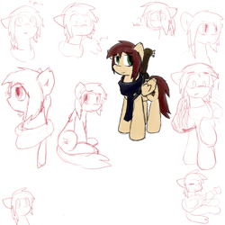 Size: 2000x2000 | Tagged: safe, artist:candel, oc, oc only, oc:candlelight, pony, blushing, clothes, guitar, looking at you, scarf, sketch, sketch dump