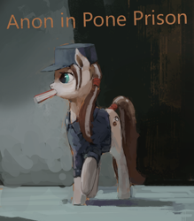 Size: 828x946 | Tagged: safe, artist:rhorse, oc, oc only, oc:cookies n' cream, /kinder/, anon in pone prison, baton, mouth hold