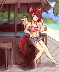 Size: 2500x3000 | Tagged: safe, artist:rainbowsprinklesart, oc, oc only, oc:sky, anthro, pegasus, unguligrade anthro, anthro oc, beach, belly button, bikini, cleavage, clothes, female, midriff, solo, swimsuit