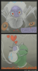 Size: 864x1611 | Tagged: safe, artist:nignogs, rarity, oc, oc:anon, spider, /mlp/, 4chan, comic, cute, egg, facehug, heart eyes, juice, nope, reversed gender roles equestria, reversed gender roles equestria general, species swap, spider web, spiderponyrarity, wat, why, wingding eyes