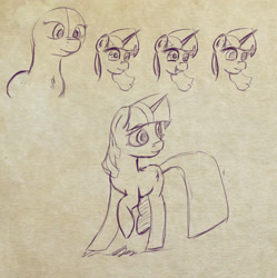 Size: 2137x2145 | Tagged: safe, artist:post-it, twilight sparkle, monochrome, sketch, solo