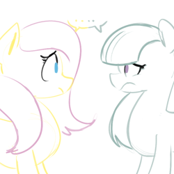 Size: 700x700 | Tagged: safe, artist:goat train, fluttershy, marble pie, pegasus, pony, hearthbreakers, ..., sketch, stare