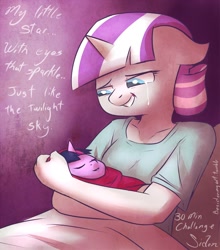 Size: 1066x1210 | Tagged: safe, artist:siden, twilight sparkle, twilight velvet, anthro, unicorn, 30 minute art challenge, baby, baby pony, babylight sparkle, crying, foal, newborn