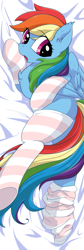 Size: 269x802 | Tagged: safe, artist:yukandasama, rainbow dash, pegasus, pony, body pillow, clothes, female, socks, solo, striped socks