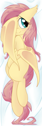 Size: 269x804 | Tagged: safe, artist:yukandasama, fluttershy, bat pony, pony, bat ponified, bat wings, body pillow, covering, cute, female, flutterbat, looking away, looking sideways, mare, on back, race swap, shyabates, shyabetes, smiling, solo, teal eyes, wing covering, wings