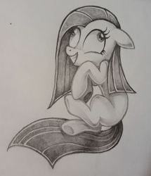 Size: 1599x1861 | Tagged: safe, artist:wingedwolf94, pinkie pie, earth pony, pony, crazy face, faic, missing cutie mark, monochrome, pencil drawing, photo, pinkamena diane pie, smiling, solo, traditional art, underhoof