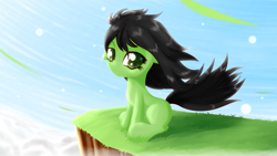 Size: 3840x2160 | Tagged: safe, artist:an-m, oc, oc only, oc:anon, oc:anon filly, earth pony, pony, female, filly, grass, solo, wind