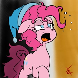 Size: 900x900 | Tagged: dead source, safe, artist:crade, pinkie pie, earth pony, pony, hat, nightcap, sleepy