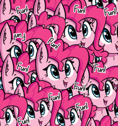 Size: 2055x2193 | Tagged: safe, artist:artiks, pinkie pie, earth pony, pony, too many pinkie pies, chanting, cheek fluff, chest fluff, clone, copy and paste, cute, dialogue, diapinkes, ear fluff, female, fun, fun fun fun, mare, multeity, pinkie clone, solo, too much pink energy is dangerous, xk-class end-of-the-world scenario