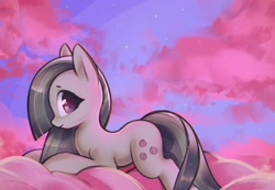 Size: 2001x1384 | Tagged: safe, artist:mirroredsea, marble pie, earth pony, pony, cute, female, marblebetes, mare, profile, prone, smiling, solo, sweet dreams fuel
