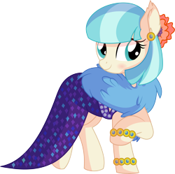 Size: 6618x6582 | Tagged: safe, artist:cyanlightning, coco pommel, earth pony, pony, viva las pegasus, .svg available, absurd resolution, blushing, bracelet, clothes, cocobetes, cute, dress, ear fluff, ear piercing, female, impossibly rich, jewelry, mare, piercing, simple background, smiling, solo, transparent background, vector