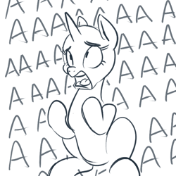 Size: 700x700 | Tagged: safe, artist:goat train, rarity, pony, unicorn, bald, monochrome, screaming, sketch, solo