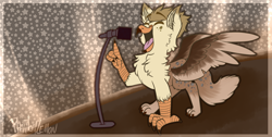 Size: 1890x950 | Tagged: safe, artist:phantomlemon, oc, oc:bolton, griffon, singing