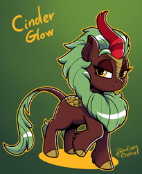 Size: 960x1173 | Tagged: safe, alternate version, artist:soulcentinel, cinder glow, summer flare, kirin, cloven hooves, female, gradient background, leonine tail, raised hoof, solo