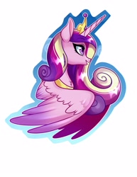 Size: 2975x3850 | Tagged: safe, artist:annakitsun3, princess cadance, alicorn, pony, bust, female, jewelry, mare, open mouth, peytral, portrait, regalia, smiling, solo, spread wings, wings