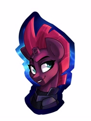 Size: 3000x4000 | Tagged: safe, artist:annakitsun3, tempest shadow, pony, unicorn, my little pony: the movie, broken horn, bust, eye scar, female, horn, mare, portrait, raised eyebrow, scar, smiling, smirk, solo