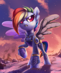 Size: 2073x2499 | Tagged: safe, artist:dawnfire, rainbow dash, pegasus, pony, the cutie re-mark, alternate timeline, apocalypse dash, badass, clothes, colored pupils, crystal war timeline, cute, dashabetes, female, mare, scar, solo