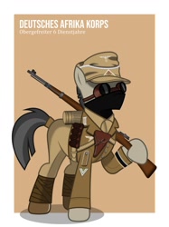 Size: 1024x1366 | Tagged: safe, artist:brony-works, pony, afrika korps, clothes, goggles, gun, kar98k, mask, military, nazi germany, rifle, solo, uniform, weapon