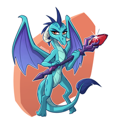 Size: 2656x2848 | Tagged: safe, artist:kavalliernc, dragon lord ember, princess ember, dragon, gauntlet of fire, bloodstone scepter, female, lidded eyes, looking at you, simple background, smiling, smirk, solo, white background